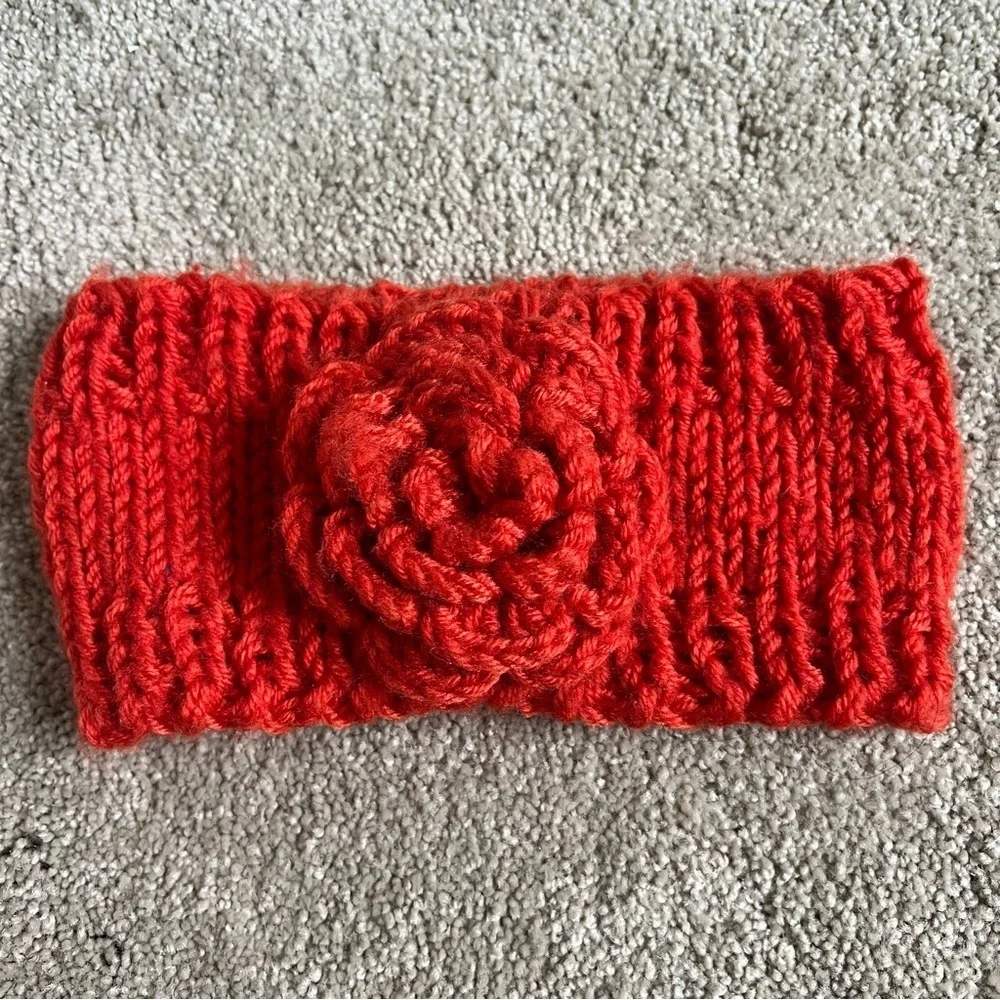 Handmade Crochet Orange Knitted Flower Head Wraps Headband Boho Hat Holiday Ski
